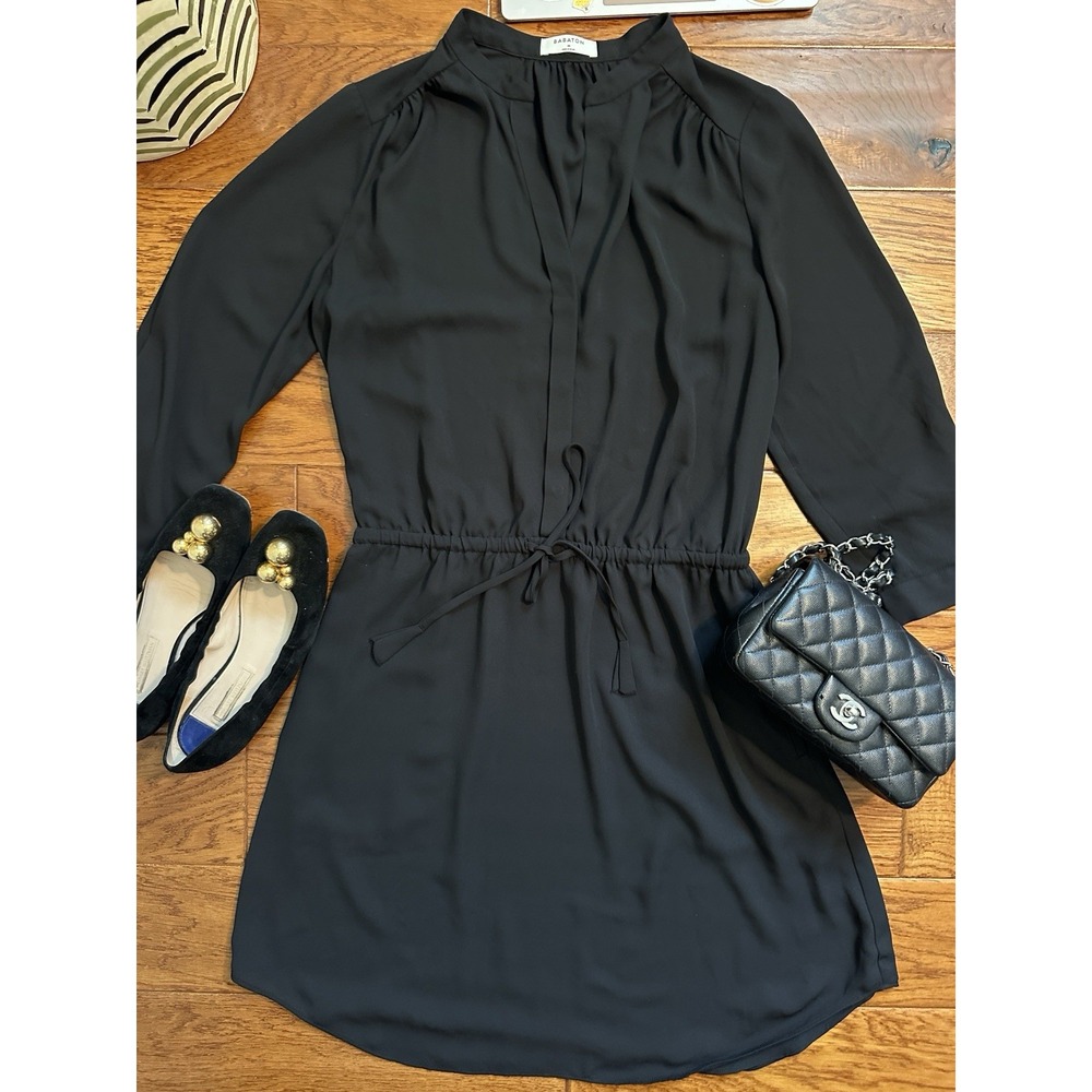Aritzia Babaton Womens M Black Drawstring Waist Dress Pockets Long Sleeve Lined